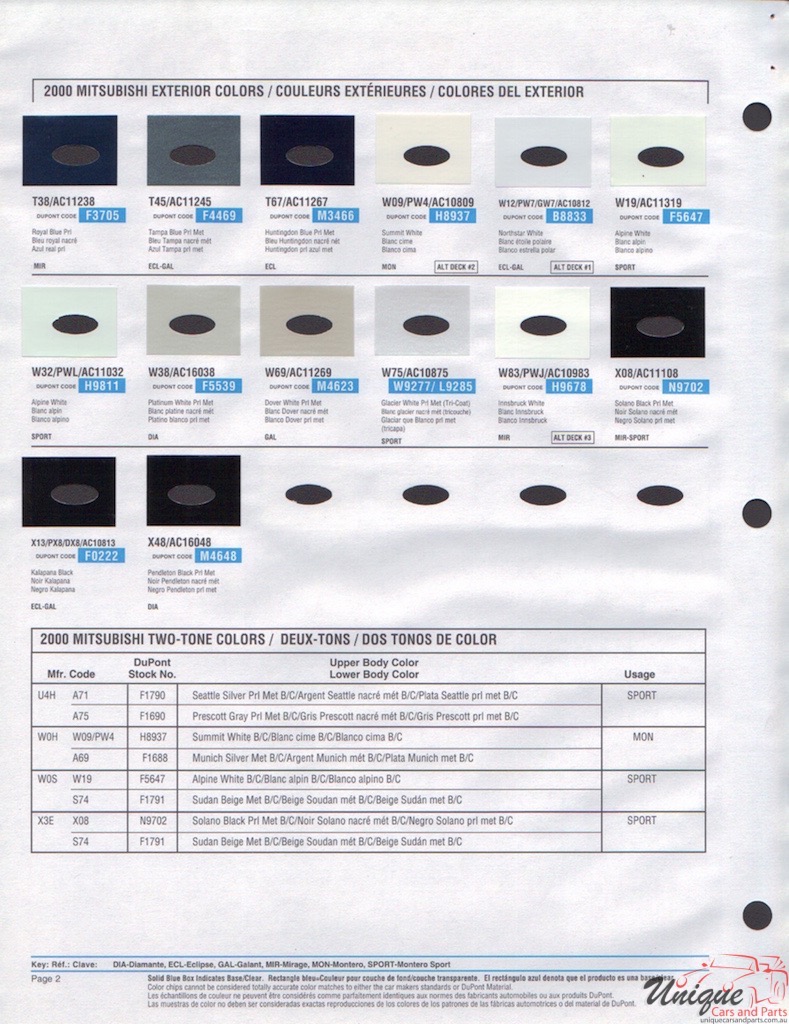 2000 Mitsubishi Paint Charts DuPont 2
